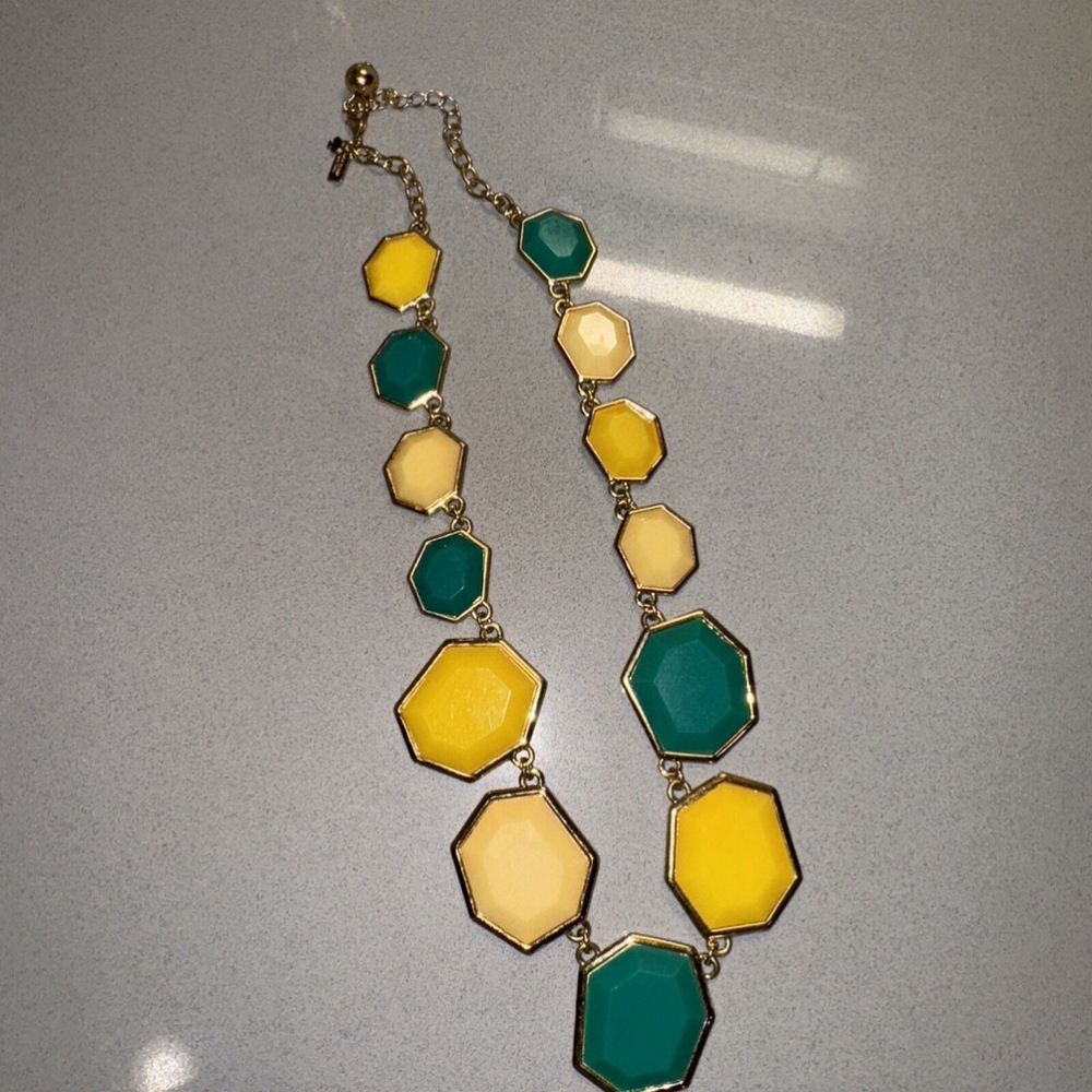 Kate Spade New York Necklace Rhinestone Green Yellow White Gold L-58cm Near mint - Picture 6 of 8